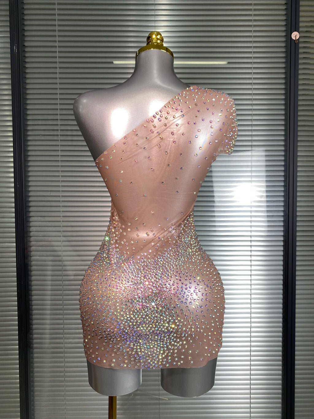 Celeste Crystal One-Shoulder Mini Dress