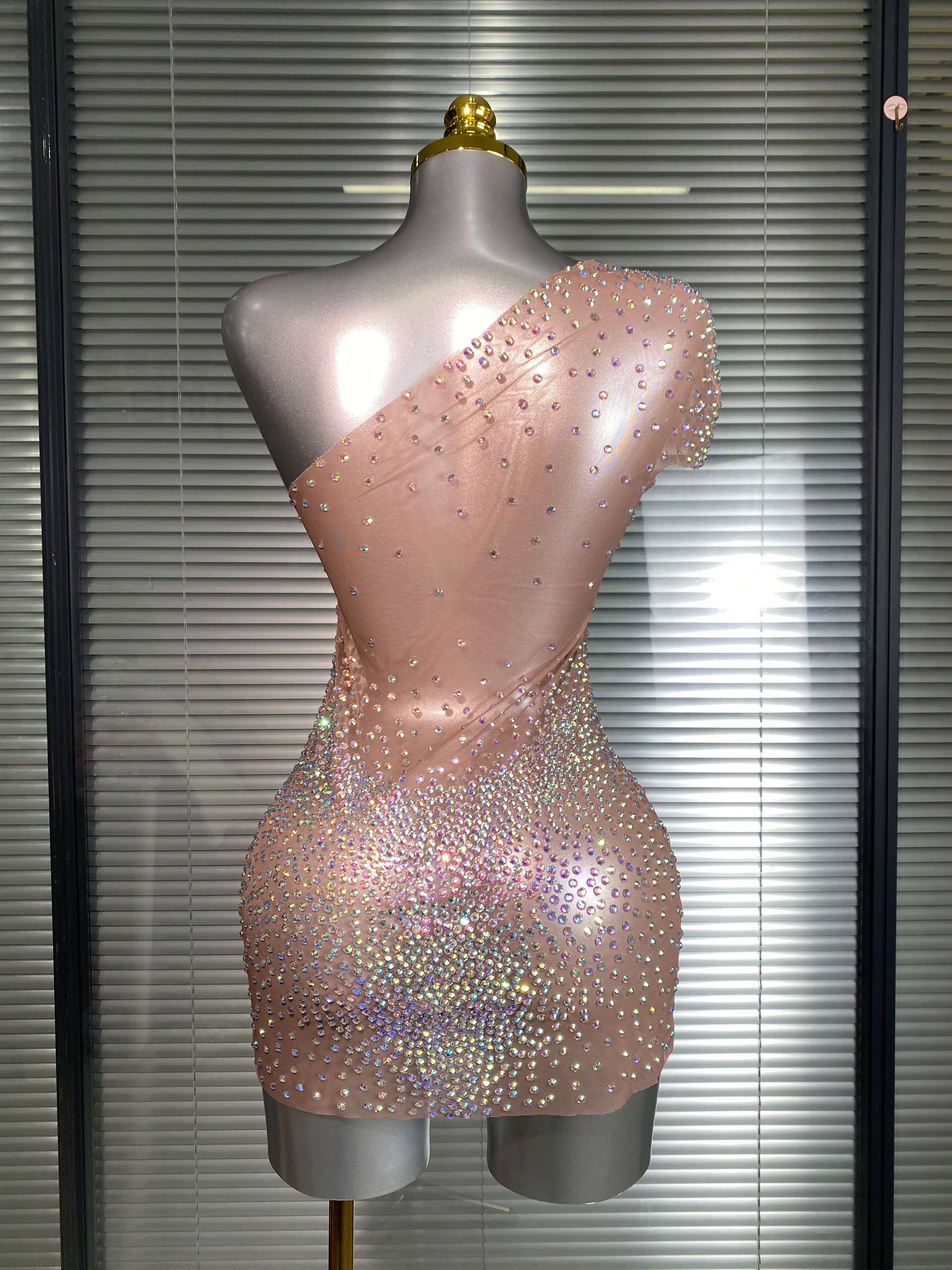 Celeste Crystal One-Shoulder Mini Dress