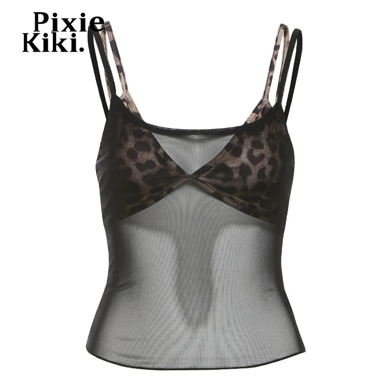 Leona Cheetah Mesh Crop-Top Set Two-piece