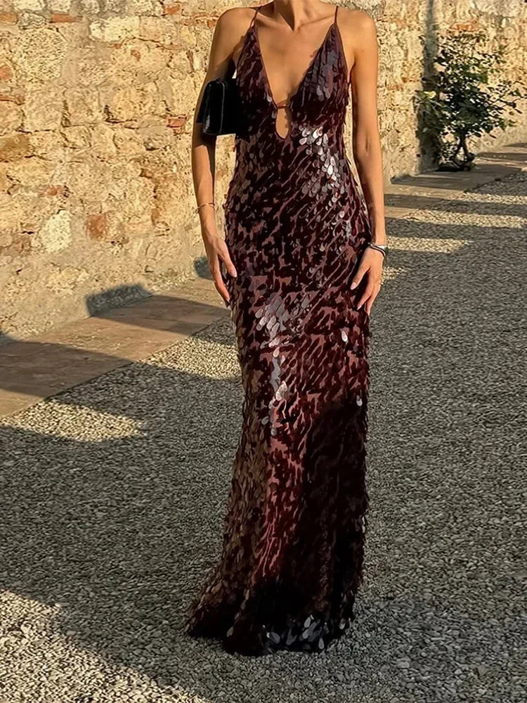 Seraphina Sequin V-Neck Maxi Dress