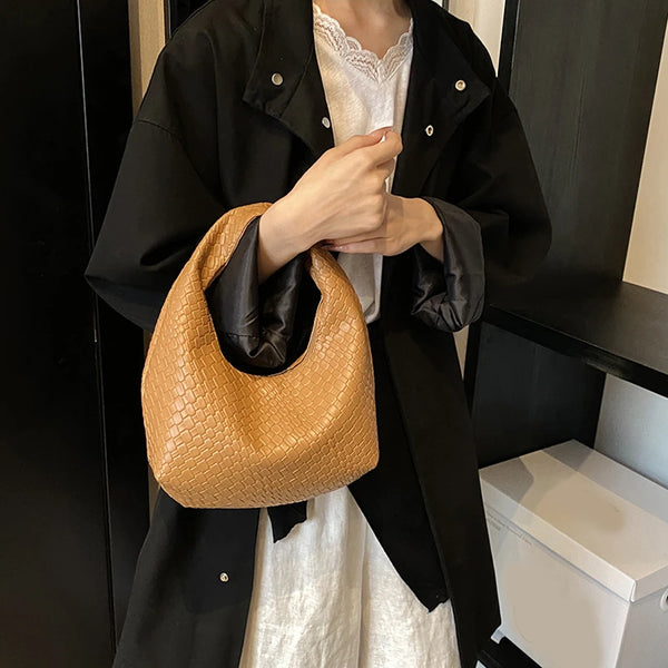 Henrietta Woven Faux-Leather Top-Handle Hobo Bag