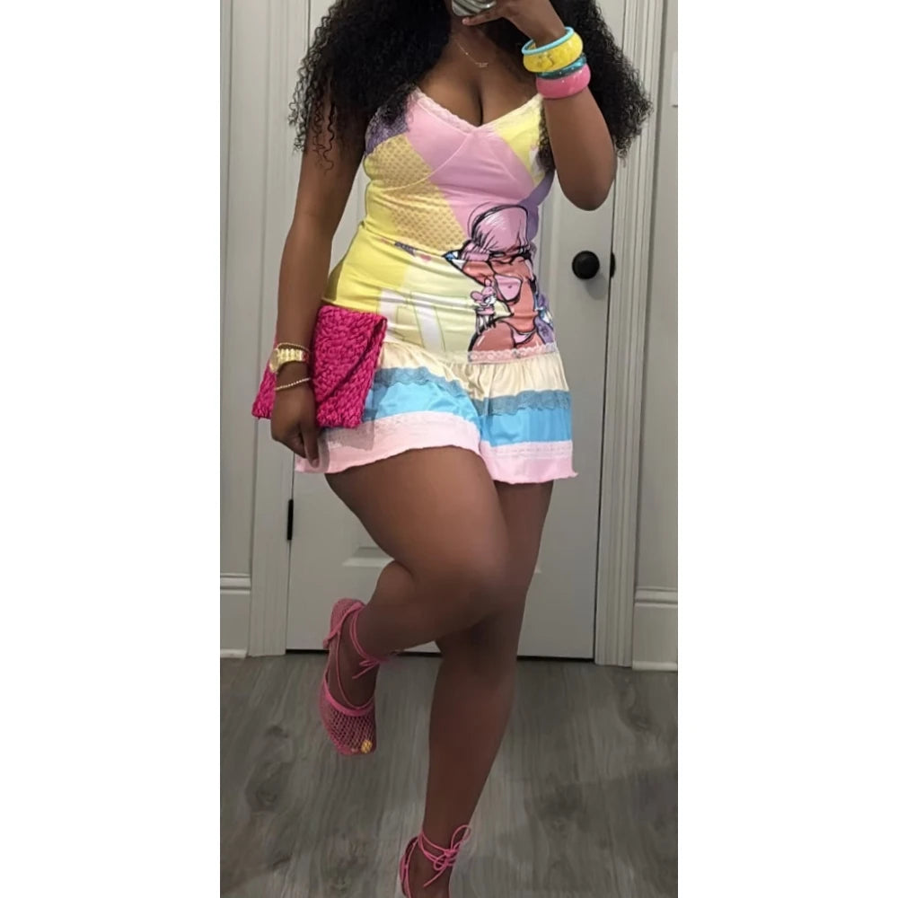 Paola Anime Graphic Lace-Trim Cami Bodycon Mini Dress Secondary image