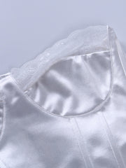 Viifaa Lace Trim White Satin Strapless Sexy Corset Crop Top Women Zipper Back Tight Bustier Clubwear Party Female Slim Tops
