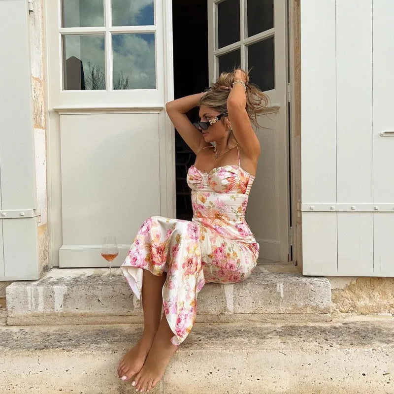 Liora Floral Spaghetti-Strap Split Maxi Dress