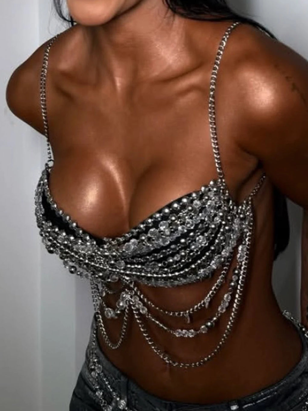 Sexy metal rhinestone corset crop top women summer see through halter tank top woman clothing hotwife cropped club party tops
