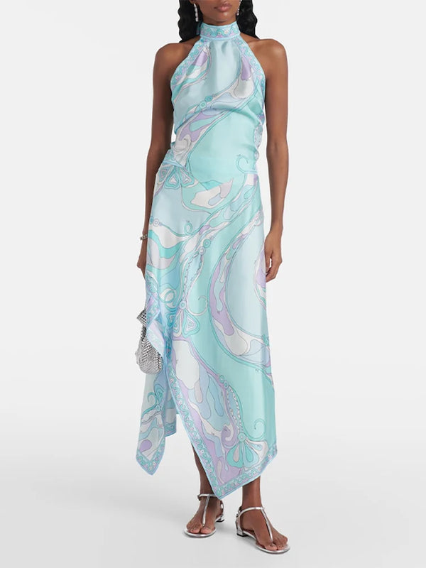 Ermengarde Print Halter Bow Backless Top & Long Skirt Set