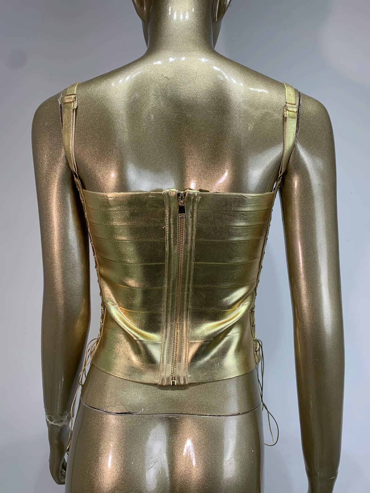 Women Summer Sexy Lacing Bronzing Gold Silver Bodycon Bandage Tops Celebrity Designer Fashion High Street Top