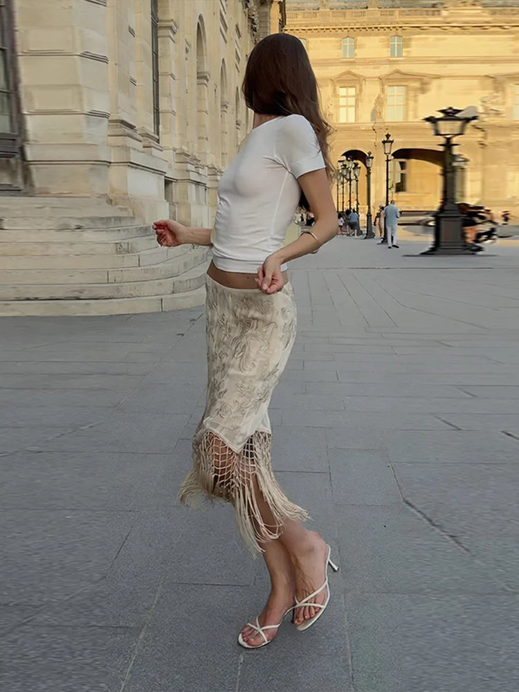 Hermione Floral Asymmetrical Fringe Midi Skirt One-piece