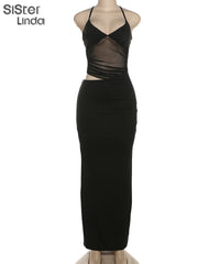 Scarlett Noir Sheer Wrap Maxi Dress