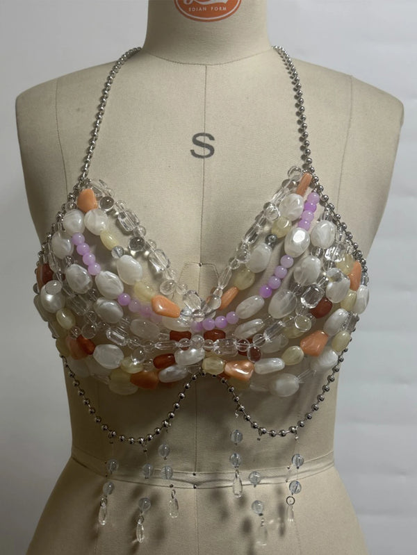 Calypso Iridescent Rhinestone Backless Crop Top