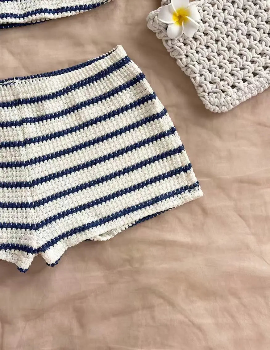Marlowe Striped Halter Hollow-Out Knit Mini Dress