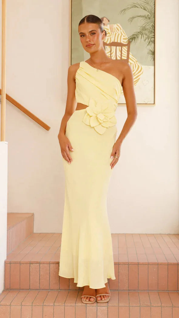 Genevieve 3D Floral One-Shoulder Cutout Maxi Dress