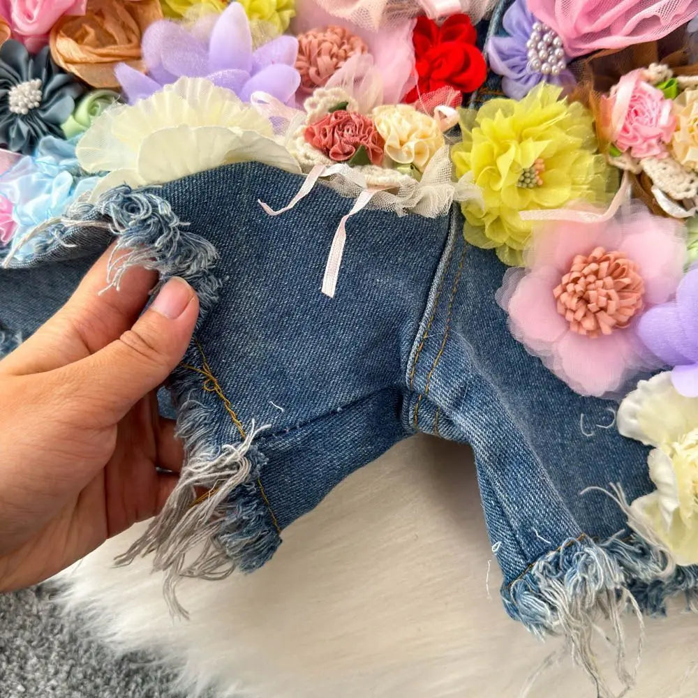Flora 3D Floral Denim Shorts Apparel One-piece