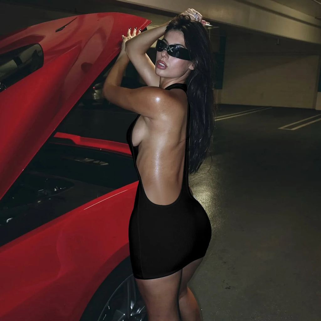 Ofelia Halter Racerback Backless Bodycon Mini Dress