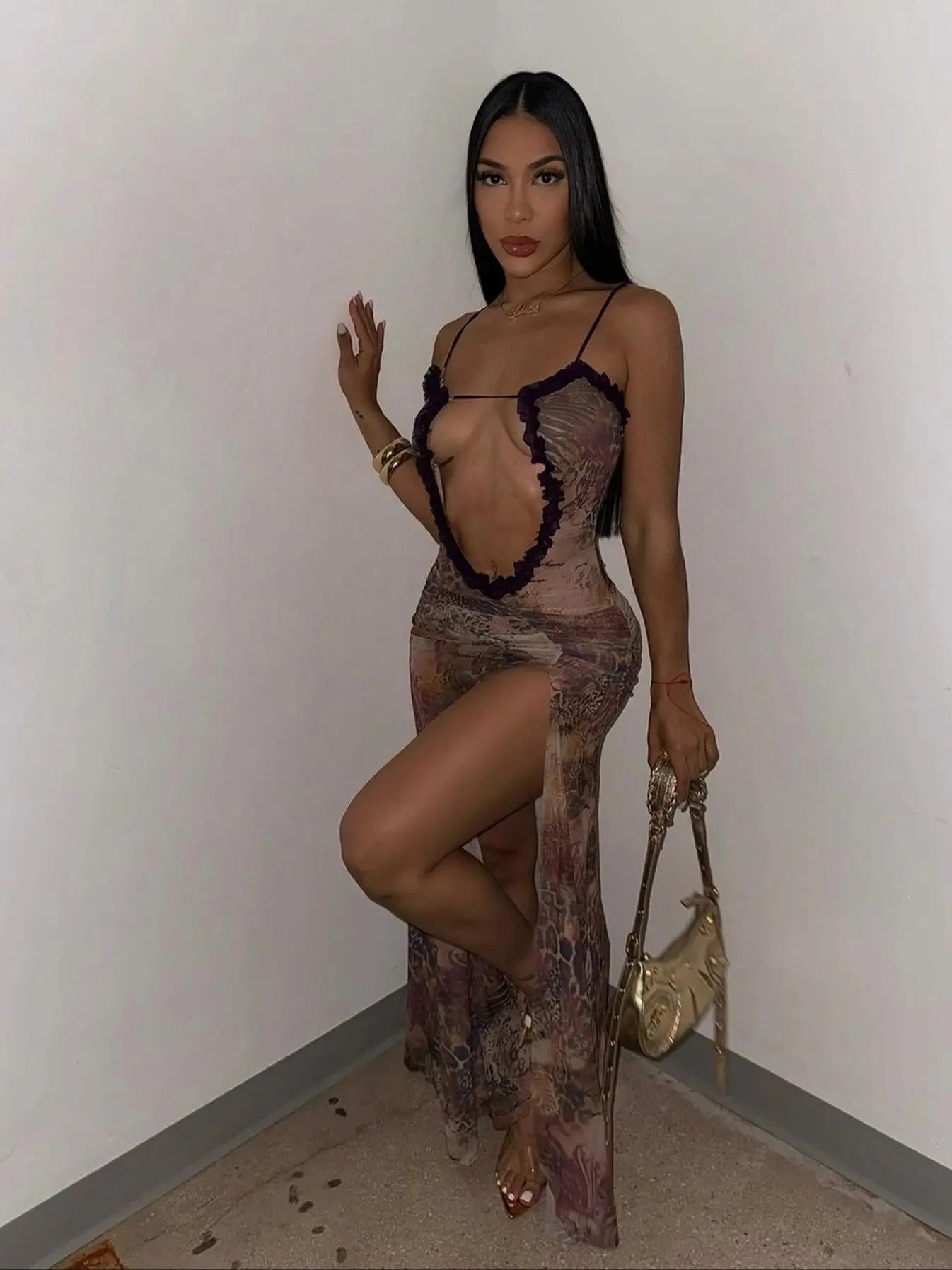 Alina Sheer Lace-Up Beach Maxi Dress