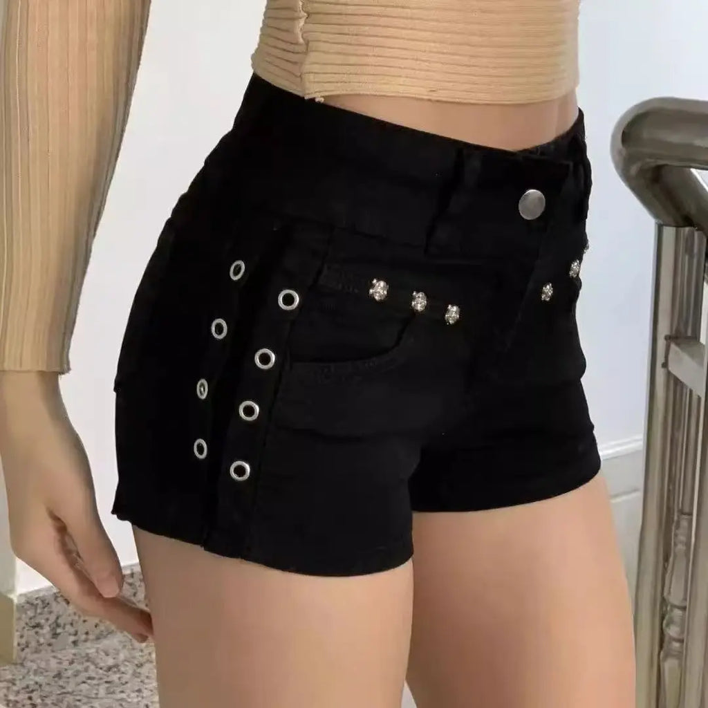 Raven Lace-Up Vintage Denim Shorts Apparel One-piece