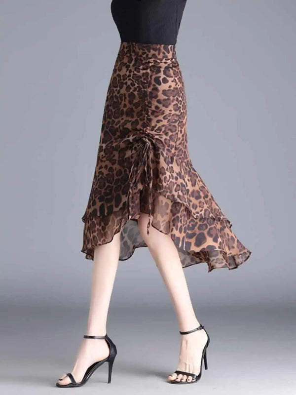 Petra Animal Print Chiffon A-Line Midi Skirt One-piece