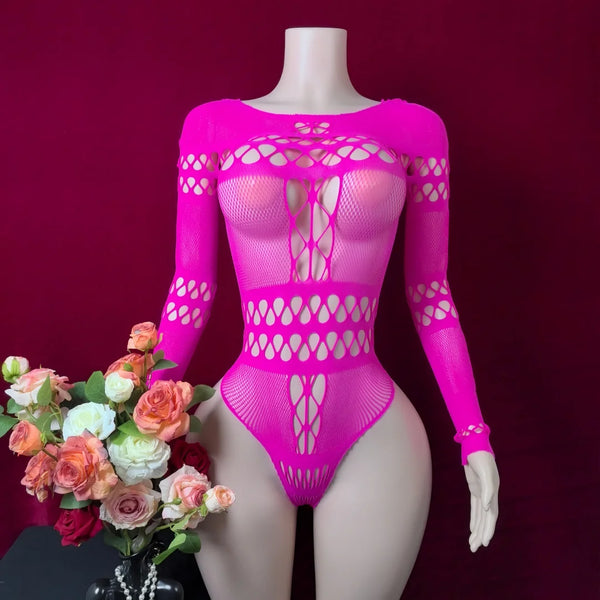 Nadia Animal-Pattern Fishnet Bodystocking