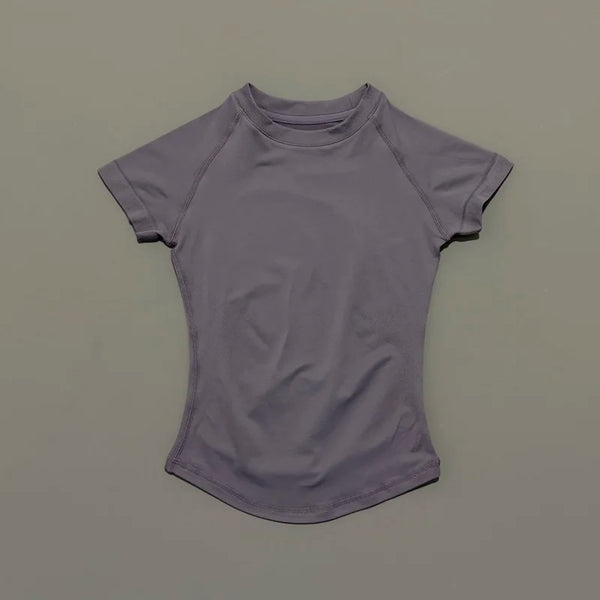 Histello Women Short Sleeve Sports T-Shirt Round Neck Breathable Stretchy Quick Dry Top Yoga Gym Running Fitness Activewear