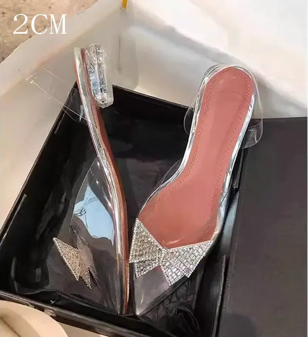 34-45 PVC Transparent Crystal Shoes 2024 Summer New Pointed Odd Heel Shoes Stiletto Ladies Sun Decoration Wild Fairy Shoes