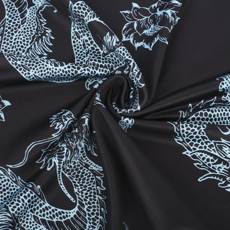 Xiaolan Dragon Print Keyhole Mandarin-Collar Qipao Bodycon Mini Dress