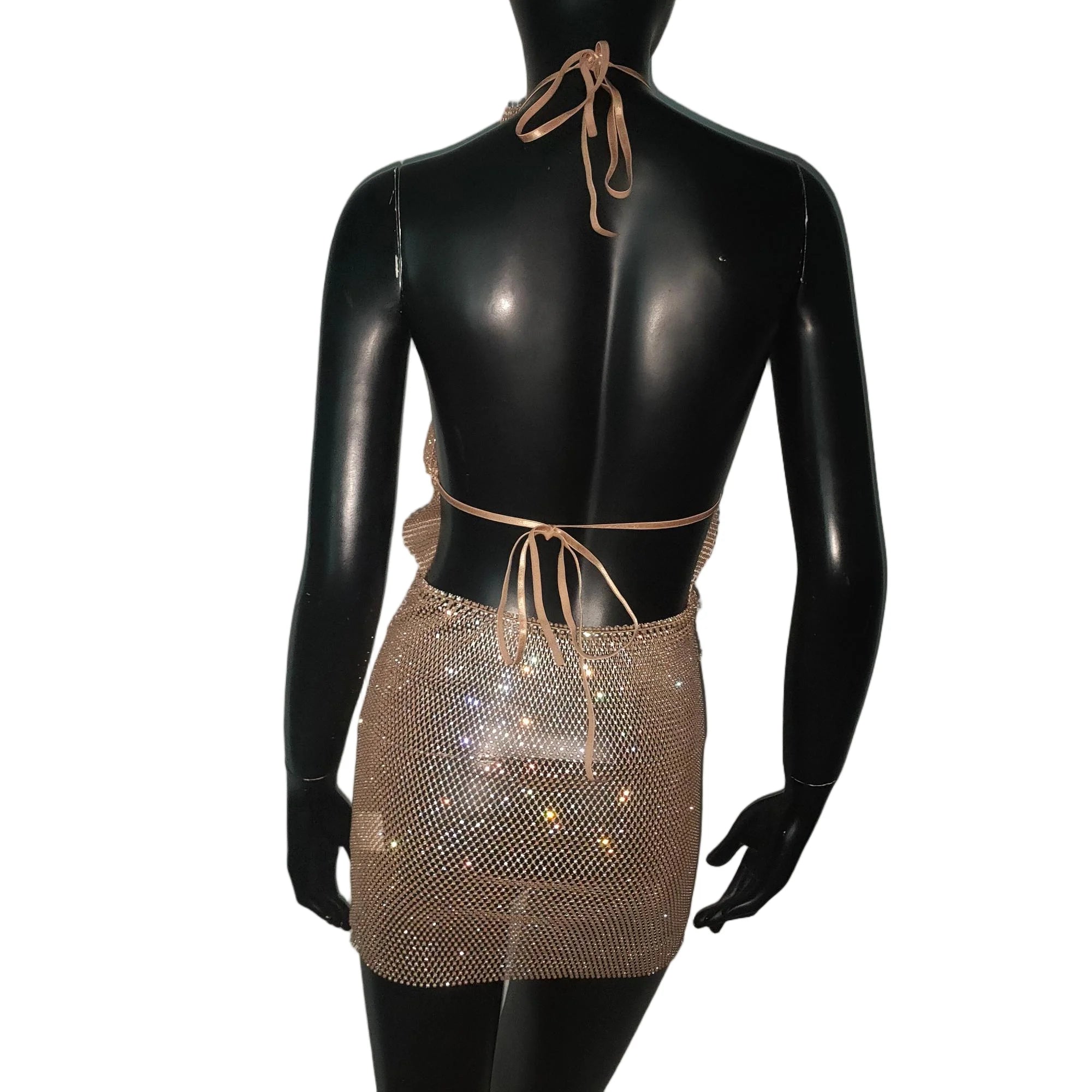 Karina Rhinestone Fishnet Halter Mini Dress