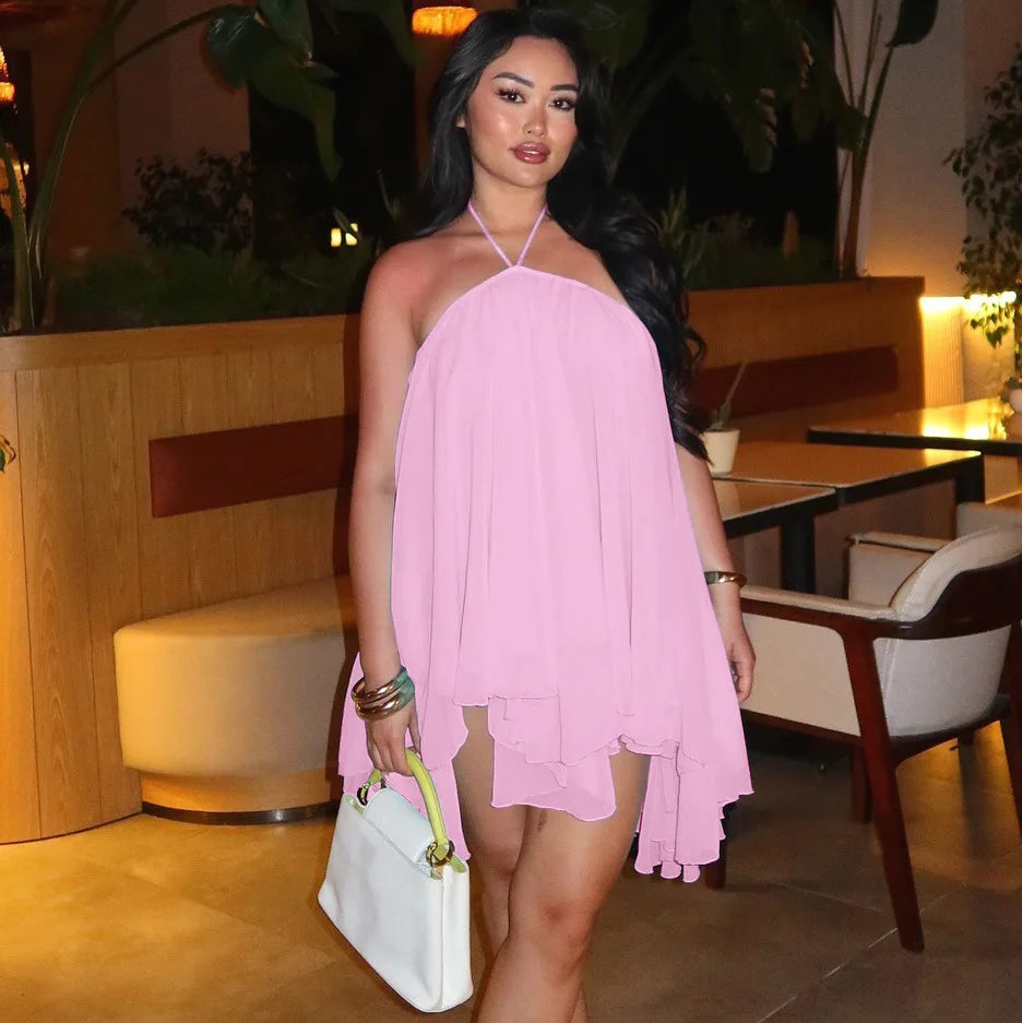 Suri Lace-Up Halter Asymmetric Mini Dress