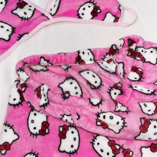 Hello Kitty ladies Pajama Two Piece Sanrio Anime Kawaii Women Home Underwear Cute Summer Beachwear Bra Shorts Girl Bikini