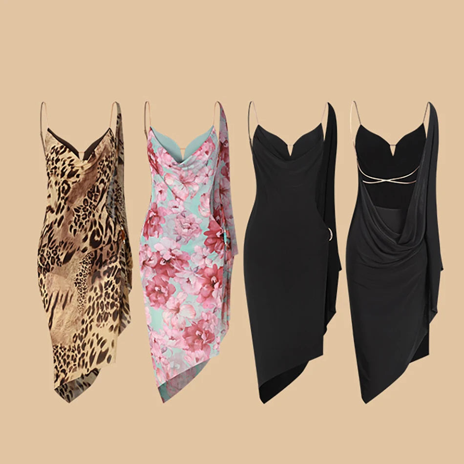 Esmeralda Cowl-Neck Side-Cutout Backless Latin Dance Dress