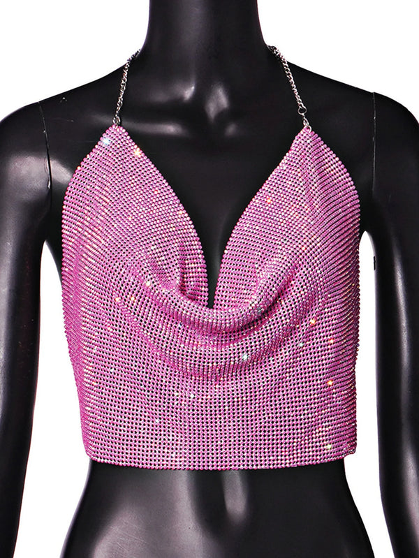 Kassia Rhinestone Halter Crop Top
