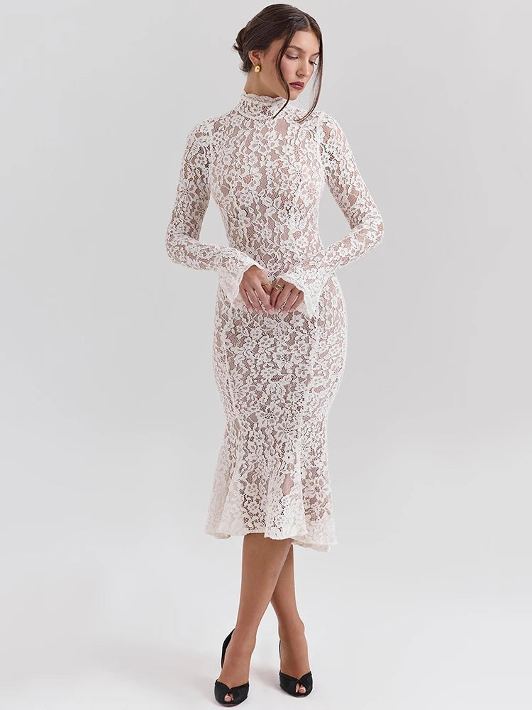 Bianca Lace High-Neck Long-Sleeve Midi Dress Secondary image