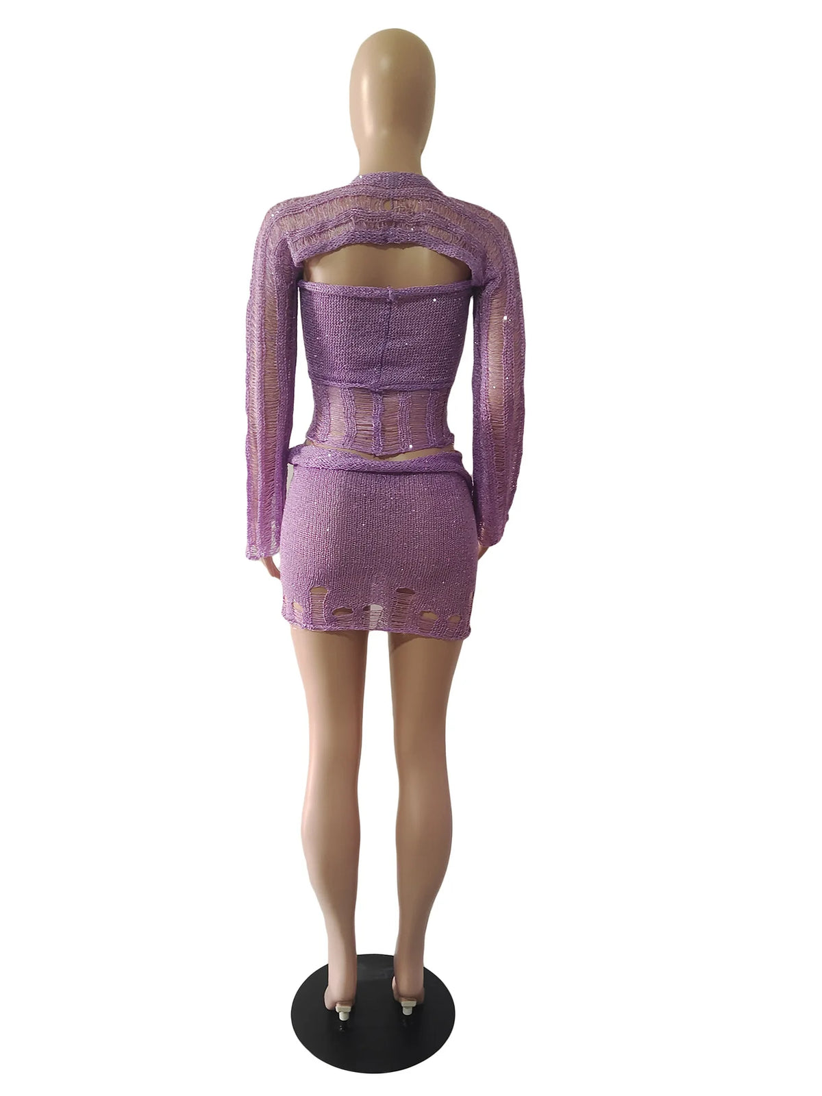 Marisela Sequin Crochet Knit Tie-Front Crop Top & Mini Skirt Two-piece