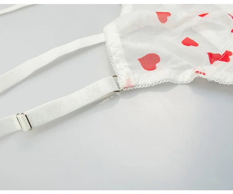 Ingeborg Heart Print Sheer Mesh Underwire Bra & Brief Lingerie Two-piece