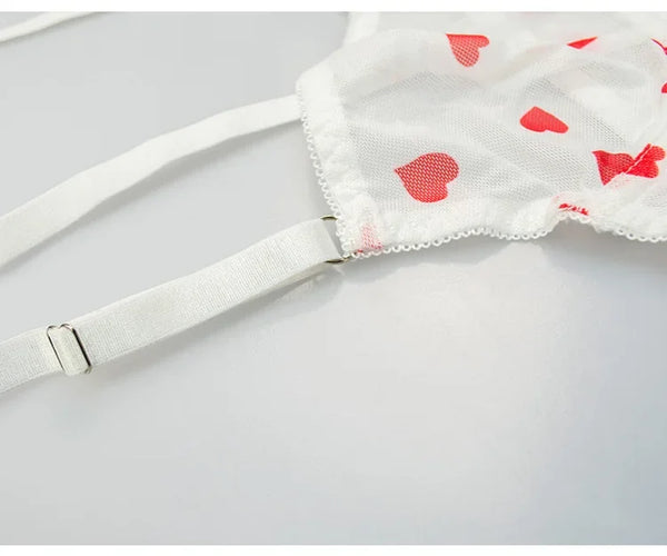 Ingeborg Heart Print Sheer Mesh Underwire Bra & Brief Lingerie Two-piece