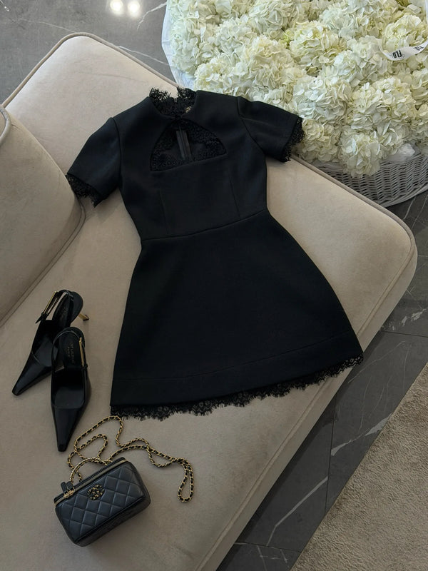 Nadine Lace-Paneled Stand-Collar Mini Dress