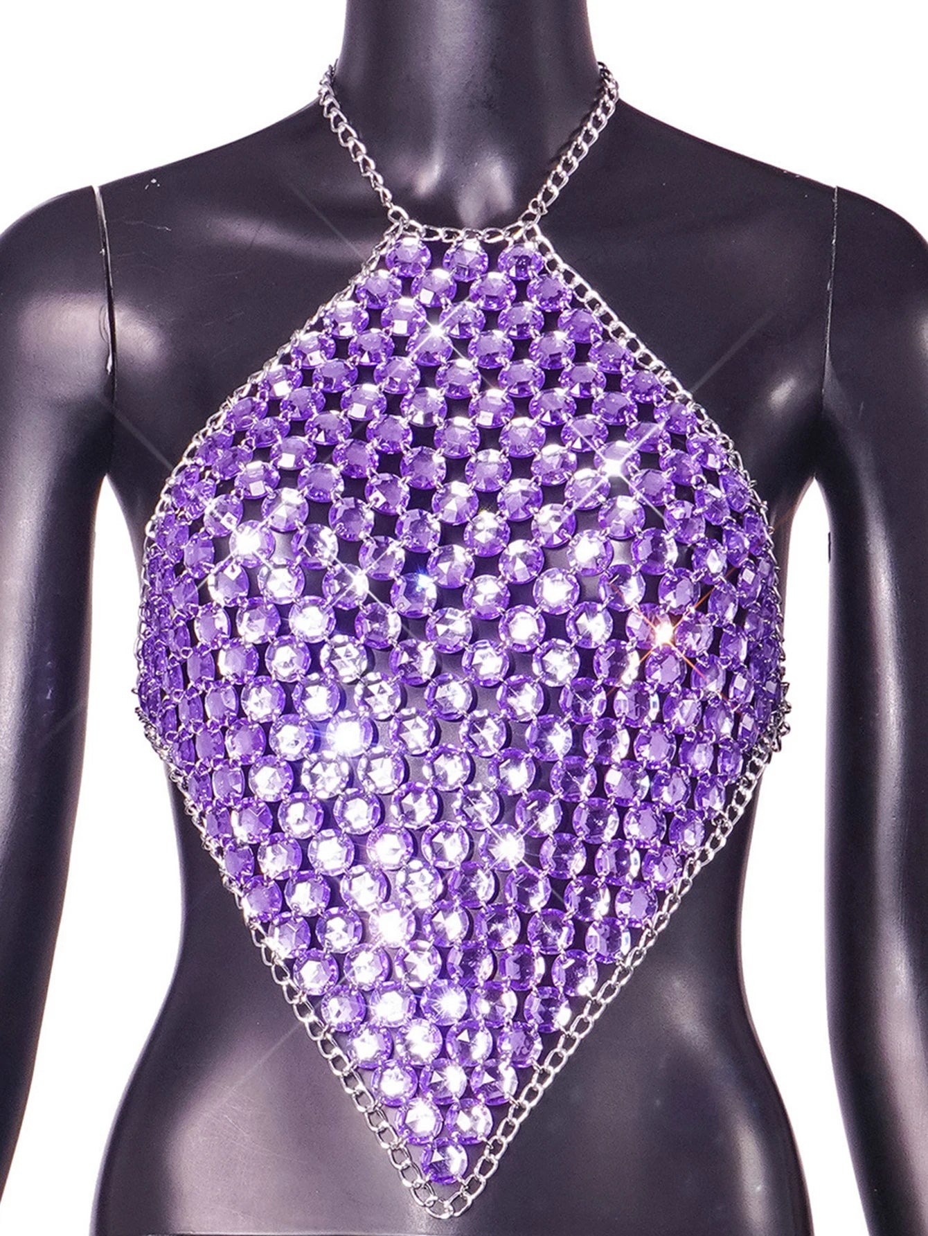 Sexy see through metal rhinestone Crop top women 2026 summer y2k streetwear tank Tops Club beach party halter top rave outfits