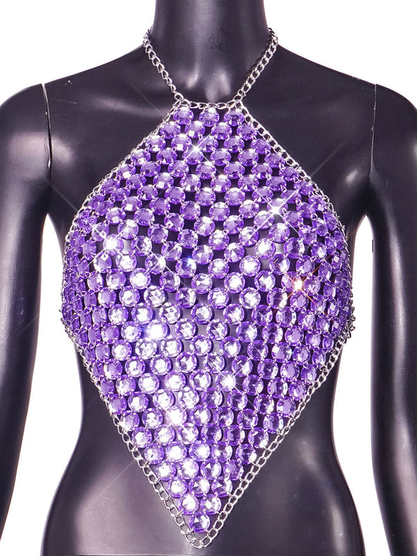 Sexy see through metal rhinestone Crop top women 2026 summer y2k streetwear tank Tops Club beach party halter top rave outfits