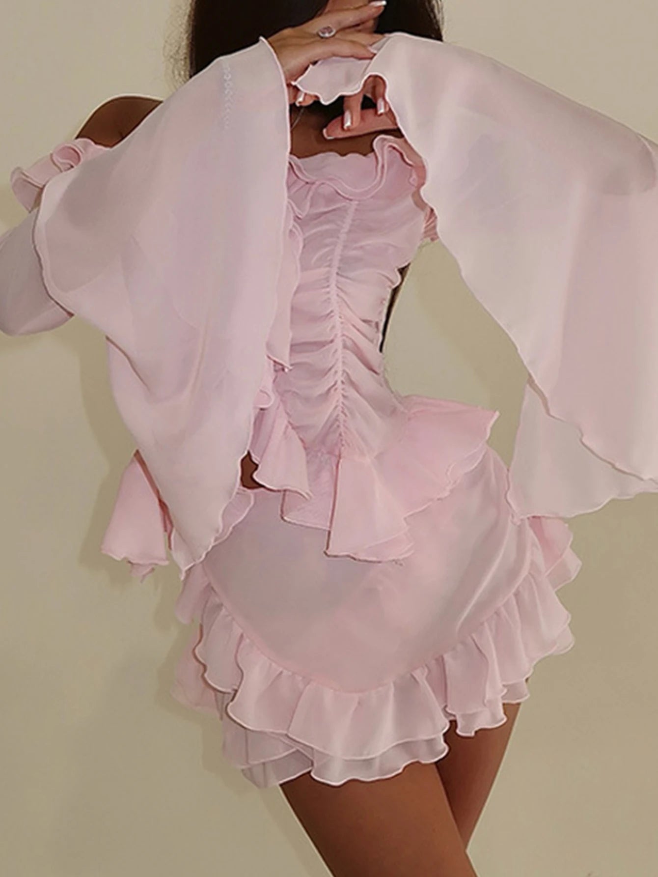 Fiorella Ruffled Off-Shoulder Backless Mini Dress