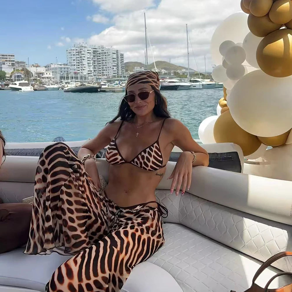 Zelena Printed Kimono Bikini Three-piece