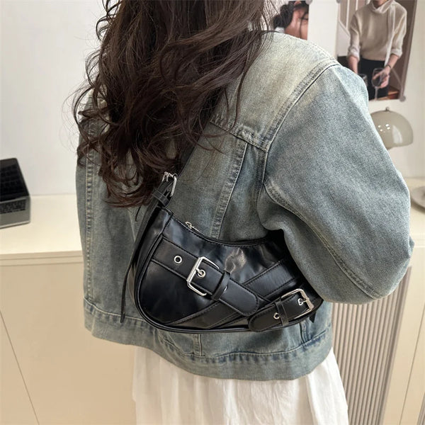 Y2K Vintage PU Leather Women Shoulder Bag Small Crossbody Bag Fashion Ladies Underarm Bag Clutch Purse and Handbag