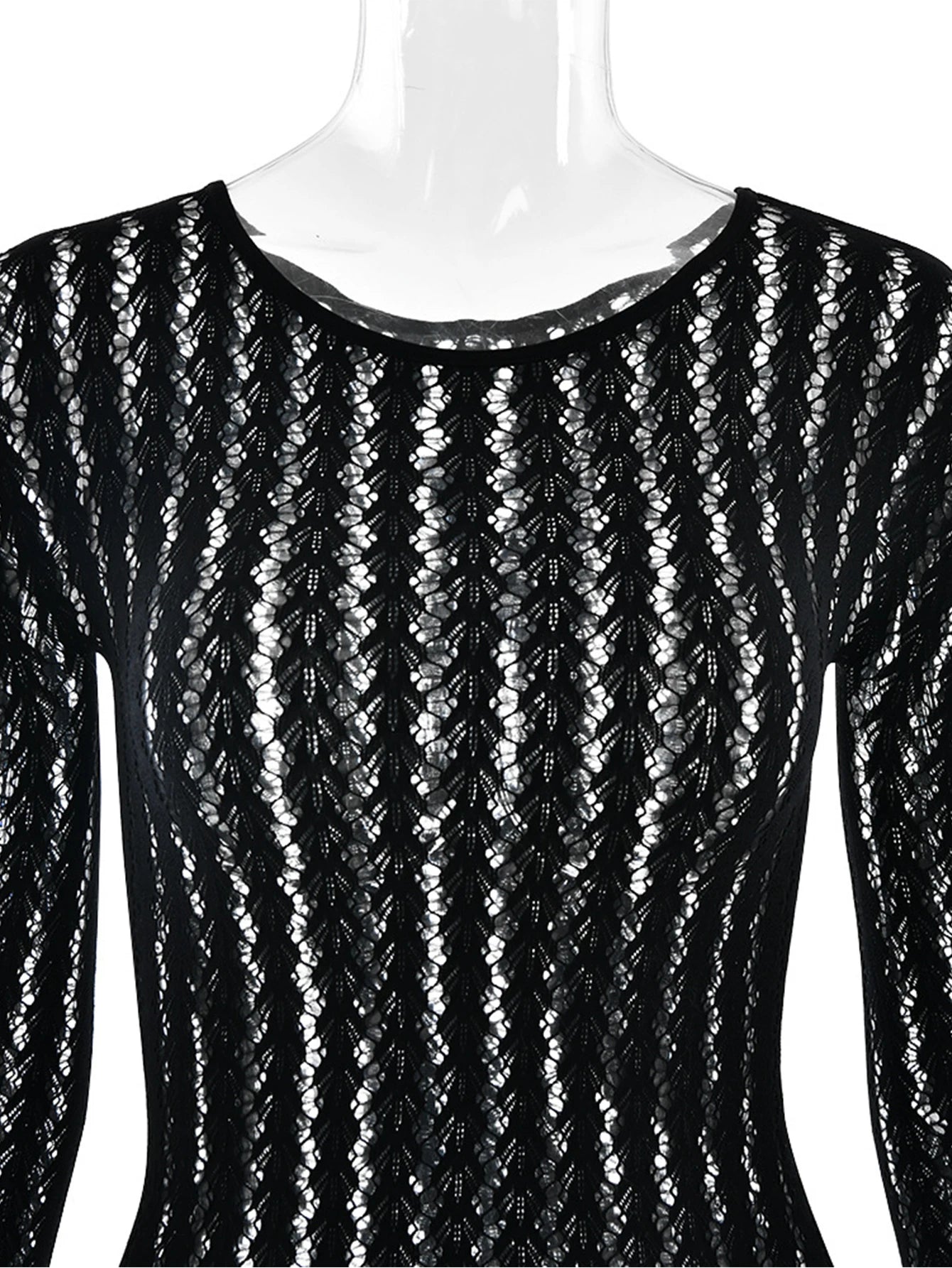 Veda Sheer Long-Sleeve Bodycon Jumpsuit One-piece