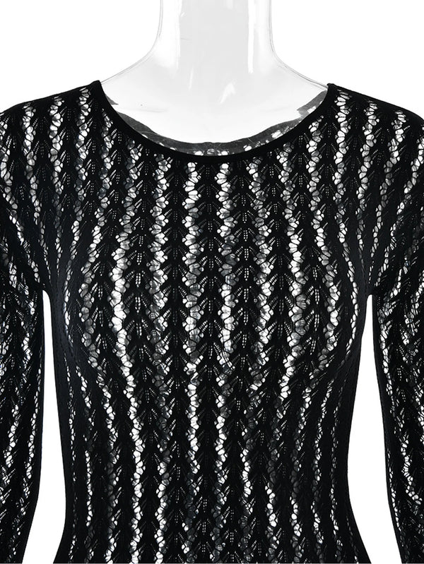 Veda Sheer Long-Sleeve Bodycon Jumpsuit One-piece