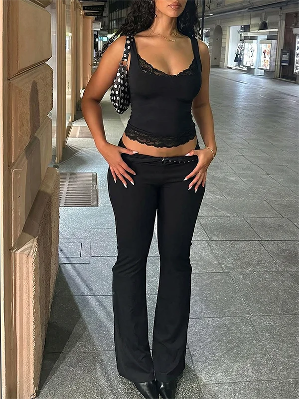 Celine Square-Neck Lace-Ruffle Backless Tank Top One-piece