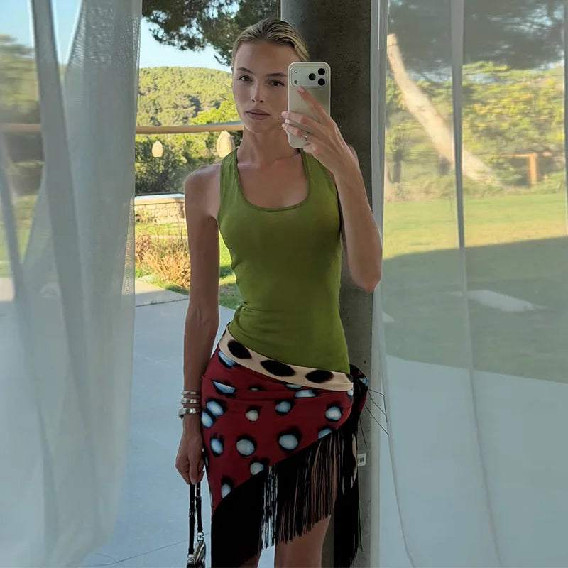 Fashion Leopard Fringed Patchwork Women's Skirts Irregular Double-Sided Lady Mini Skirts 2026 Summer Chic New Female Streetwear