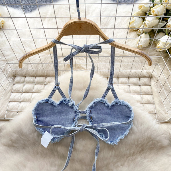 Sable Halter Denim Top & Shorts Two-piece