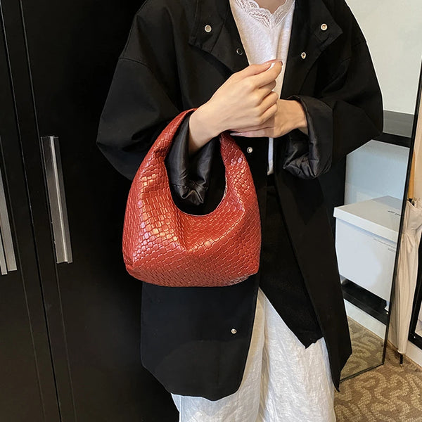 Henrietta Woven Faux-Leather Top-Handle Hobo Bag
