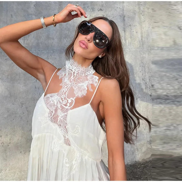 Tatiana Floral Lace Sleeveless Halter Top One-piece