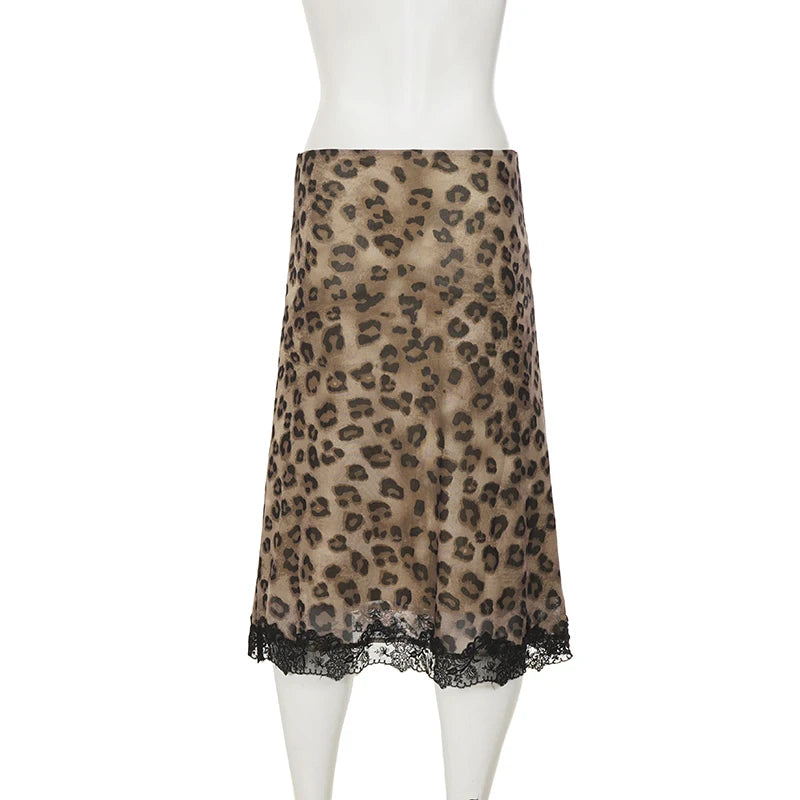 Benedetta Leopard Mesh Lace-Hem Midi Skirt One-piece
