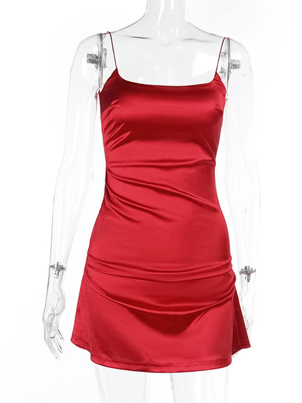 Annelie Satin Backless Cami Slip Mini Dress