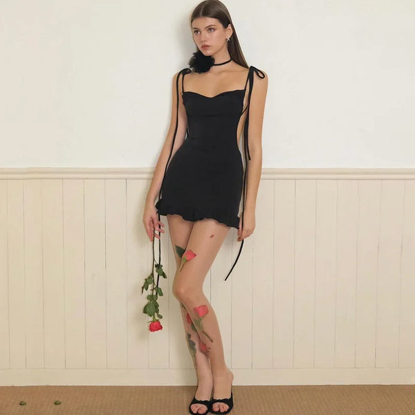 Crimson Ruffle Tie-Back Bodycon Mini Dress